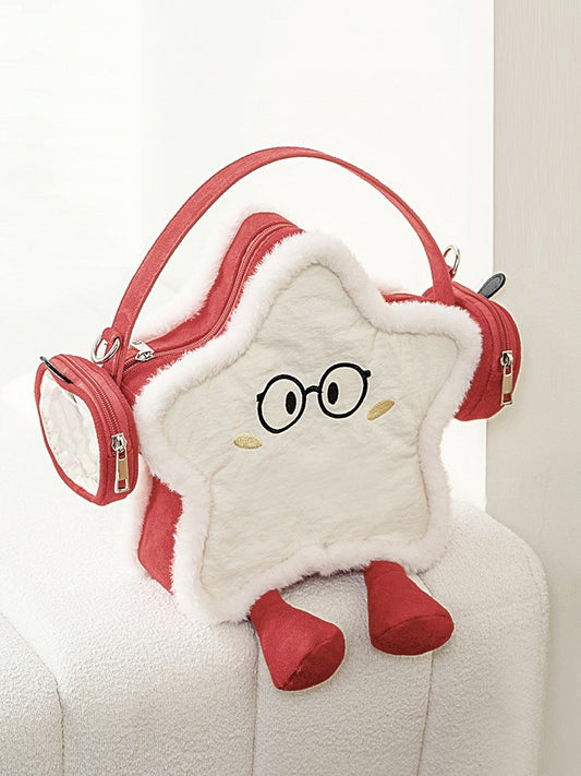 2-Way Kawaii Red Apple-Themed Plush Mini Ita Backpack With Headphones Design