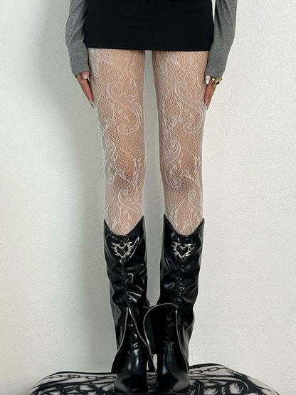 Red/Black/White Hollow-out Design Tights