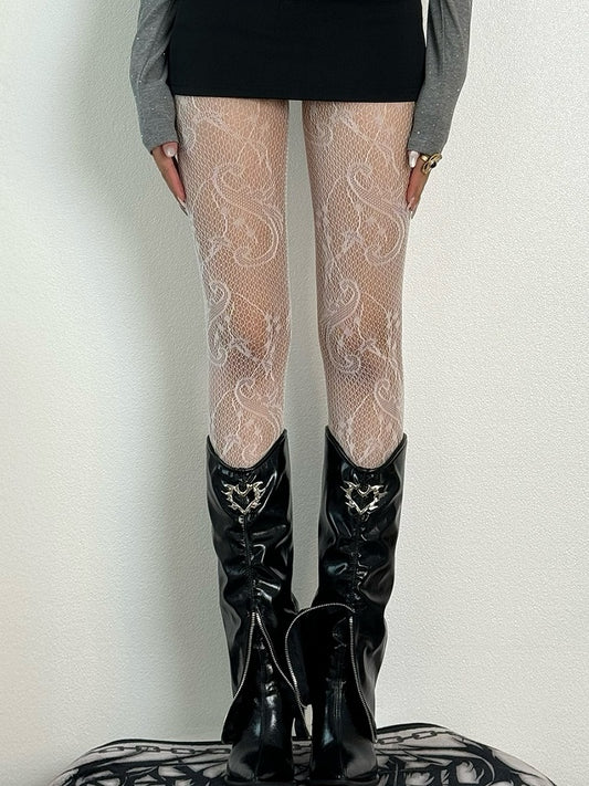 Red/Black/White Hollow-out Design Tights