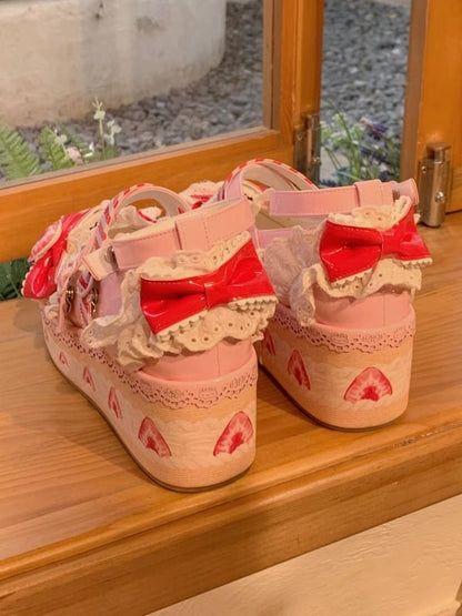 Raspberry Strawberry Cake Pink Sweet Lolita Platform Mary Jane Shoes