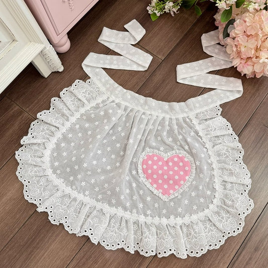 3 Color Options Polka-dot Pattern Heart Applique Lace Trim Apron