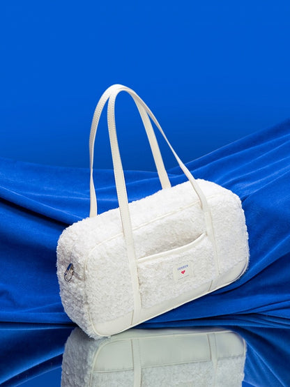 Dreamy White Faux Teddy Fur Baguette Bag In Kawaii Style