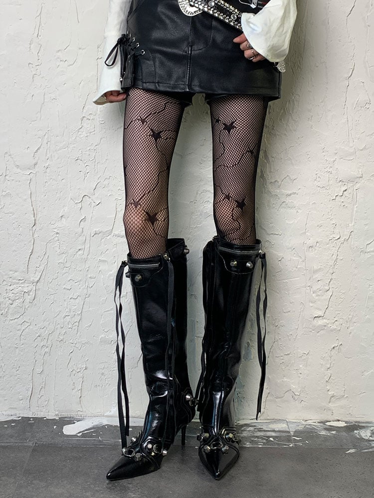 Black Dark Gothic Star Pattern Hollow-out Tights
