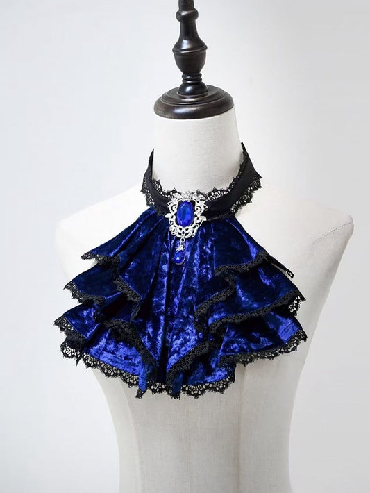 Black and Klein Blue Gothic Jabot Tie