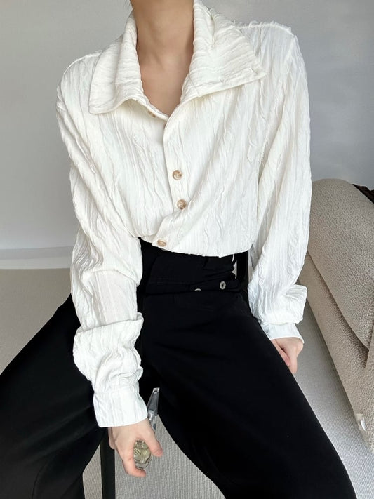 Ouji Lolita Apricot Textured Long Sleeve Shirt with Mandarin Collar & Button Cuffs