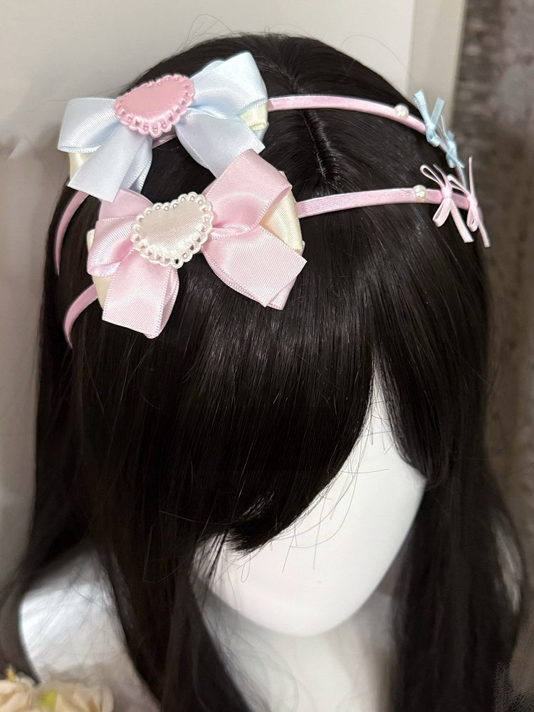 Pink/Blue&Pink Heart Decorated Bowknot Details KC