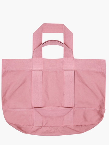 Large-Sized Chic Pink Double-Handle Canvas Tote Bag With Ruffle Accents