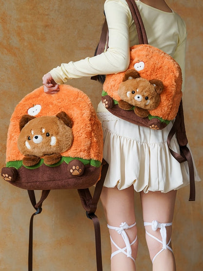Brown&Orange Apple Design Cute Plush Hamburger Red Panda Backpack Middle/Large Size