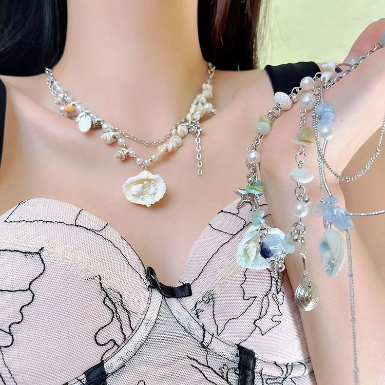 Clearance-Y2K Sea Shell Pendant Beads Choker