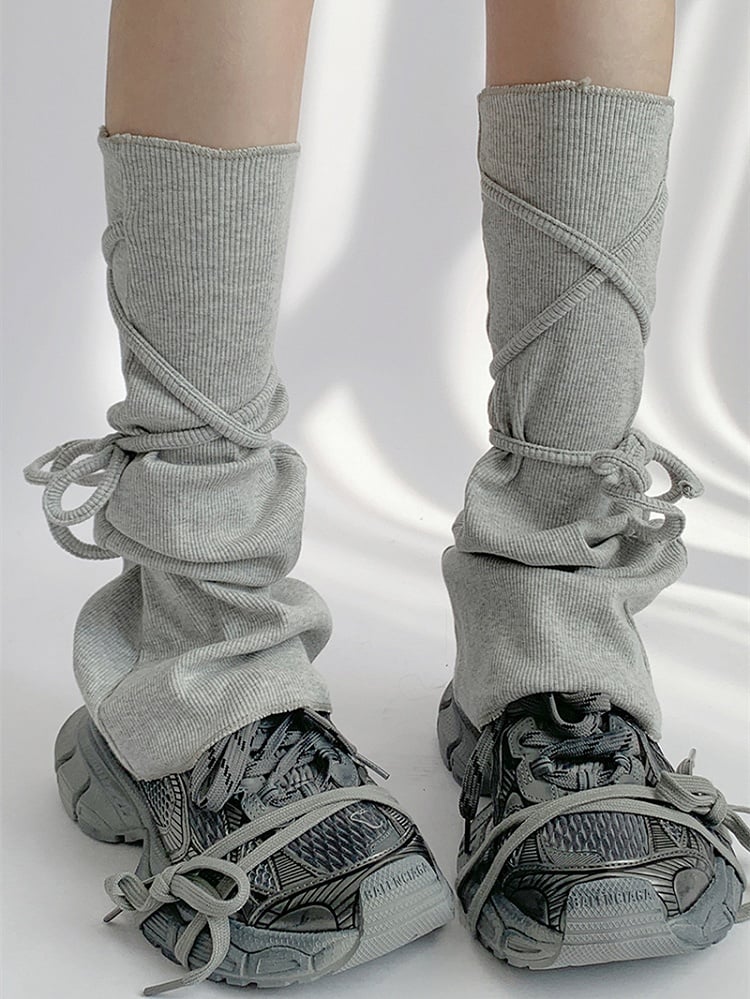 Self-tie Straps Gray/White Flared Leg Warmers
