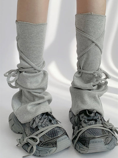Self-tie Straps Gray/White Flared Leg Warmers
