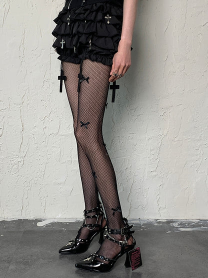 5 Color Options Wasteland Punk Bowknot Details Tights