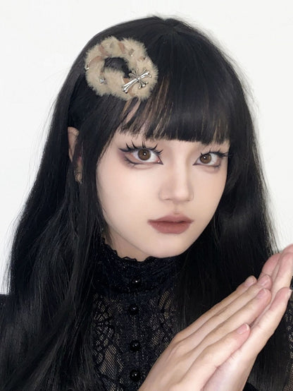 Cross Decorated Light Coffee Plush Star/Cloud Shaped Hairclip