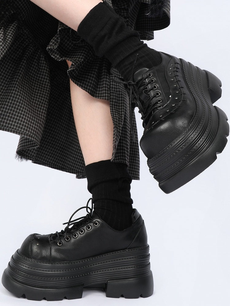 Black Gothic Platforms with Studs Decor & Stitched Details