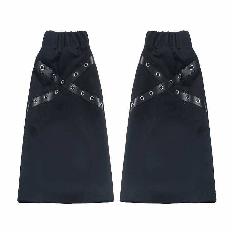 Black/Gray Criss-Cross PU Straps Leg Warmers