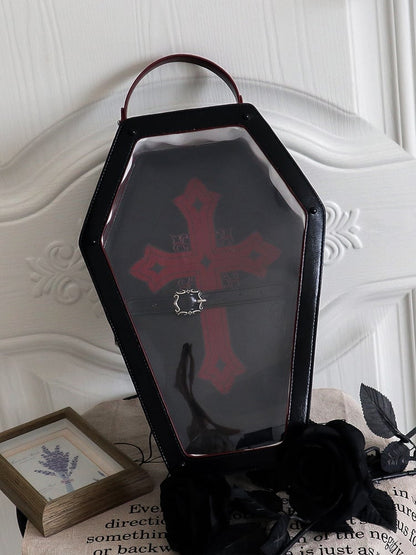Black&Red Cross Decorated Coffin-Shaped 1/6 Scale BJD Doll Bag with Two Straps