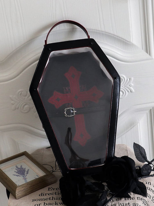 Black&Red Cross Decorated Coffin-Shaped 1/6 Scale BJD Doll Bag with Two Straps