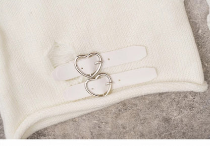 PU Buckles Gothic White Distressed Holes Leg Warmers