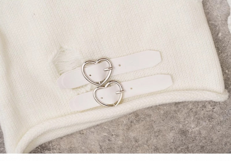 PU Buckles Gothic White Distressed Holes Leg Warmers