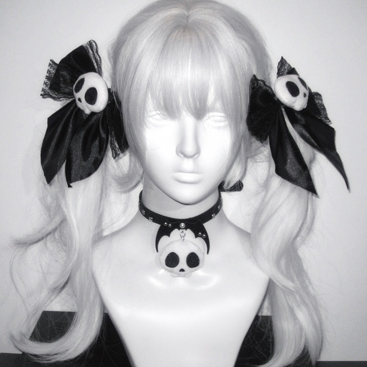 3 Colors Punk Skeleton Design Lace Bowknot Jirai Kei Hairclips