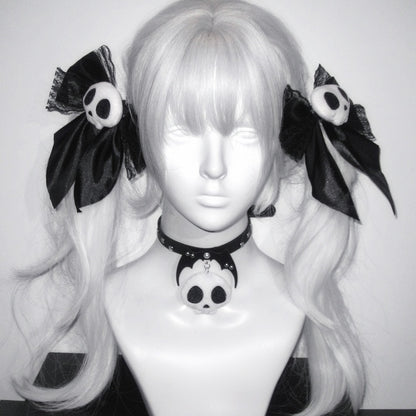 3 Colors Punk Skeleton Design Lace Bowknot Jirai Kei Hairclips