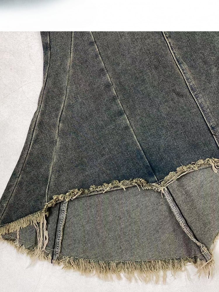 Blue Asymmetrical Hem Raw Hem Skirt