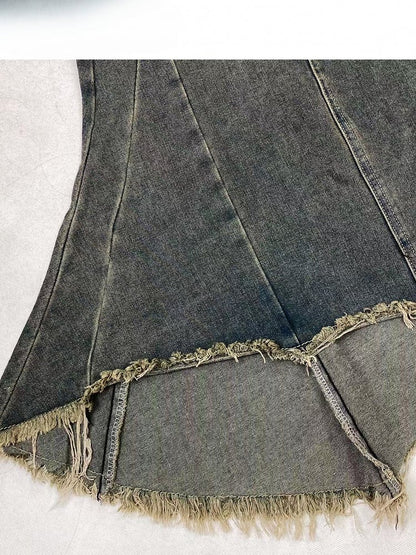 Blue Asymmetrical Hem Raw Hem Skirt