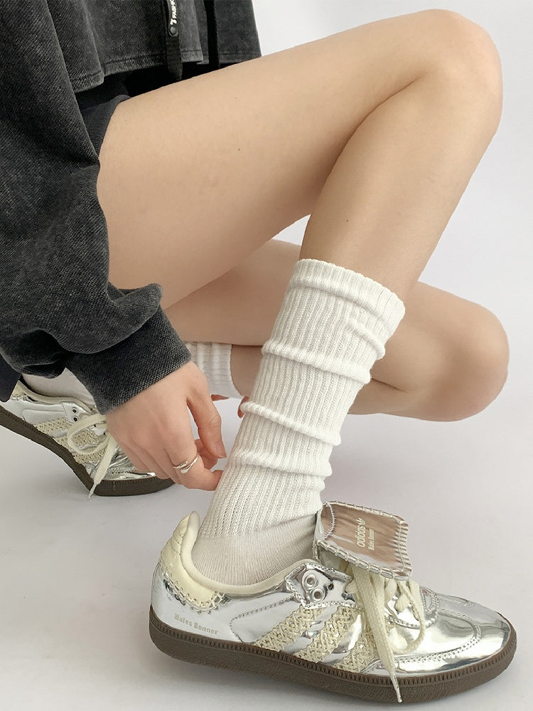 White/Beige Knitted Calf Socks