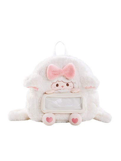 White Lamb-shaped Bowknot Heart Plush Backpack With A Detachable Pencil Case