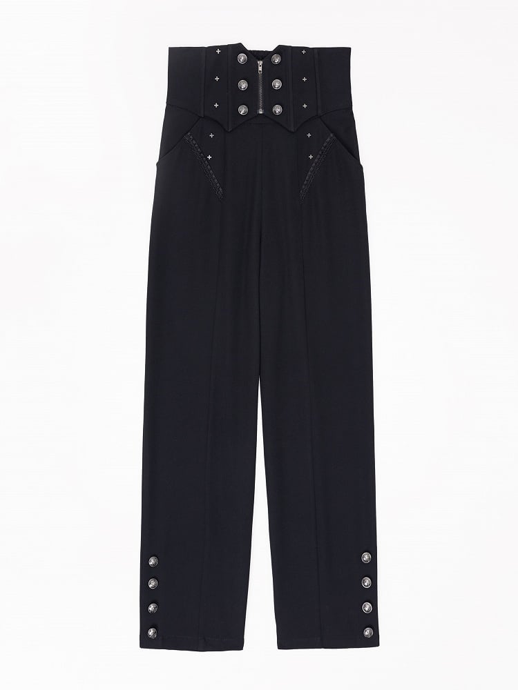 Black Boned Corset Belt High Waist Ouji Fashion Pants