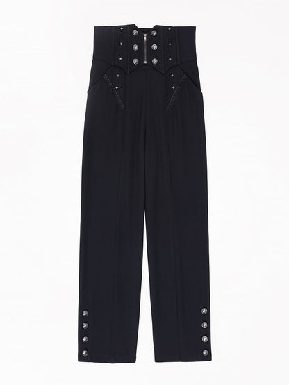 Black Boned Corset Belt High Waist Ouji Fashion Pants