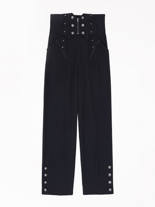 Black Boned Corset Belt High Waist Ouji Fashion Pants