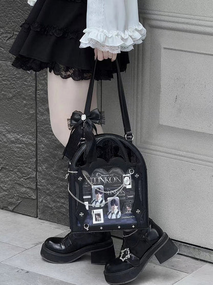 2 Ways Black & Blue Gothic Cage Shape Small Capacity Ita Crossbody Bag - Dark Aesthetic