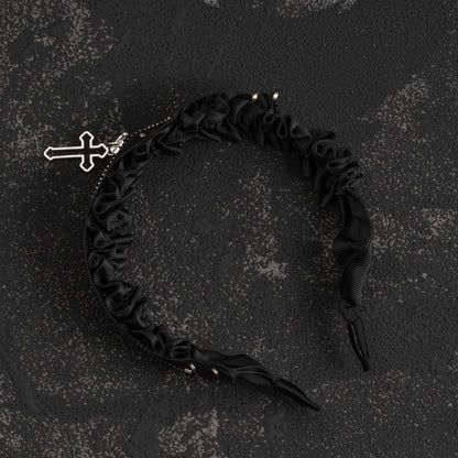 Gothic Cross Zip Decorated Black Ruffled KC