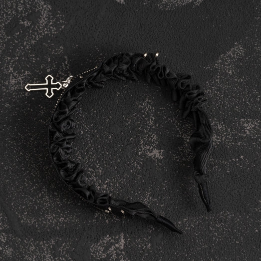 Gothic Cross Zip Decorated Black Ruffled KC
