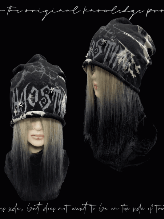 Y2K Black Rolled Hem Tie Dye Studded Glamorous Hat