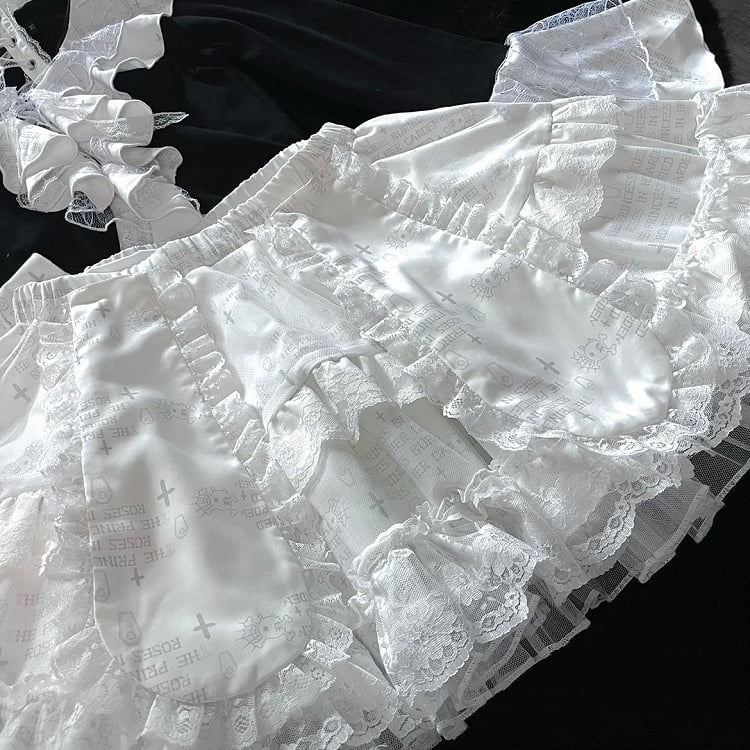 Detachable Bunny Ears White Punk Tiered Skirt with Undies