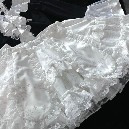 Detachable Bunny Ears White Punk Tiered Skirt with Undies