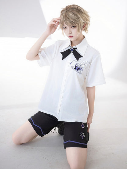 White Summer Ouji Fashion Tea Cup Embroidery Pocket Shirt