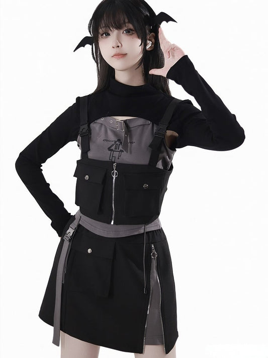 Black Mock Neck Cropped Top