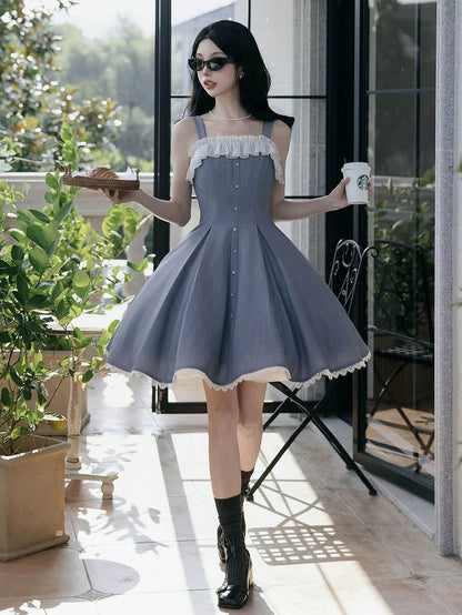 Gray Slim Fit Waist Elegant Lolita Fashion Dress