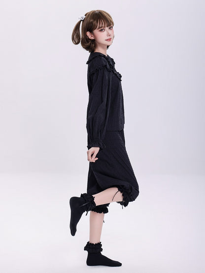 Plus Sizes Available Black Elastic Waist and Scalloped Eyelet Trim Cuffs Lolita Bloomer Pants