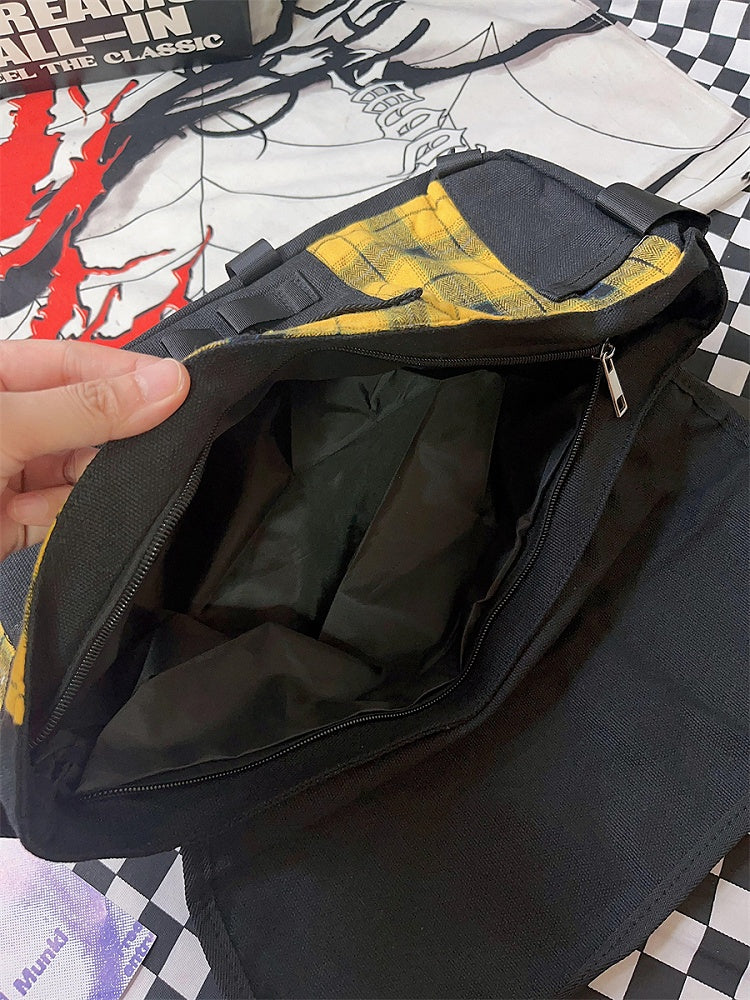 Yellow Plaid/Black Design Casual Crossbody