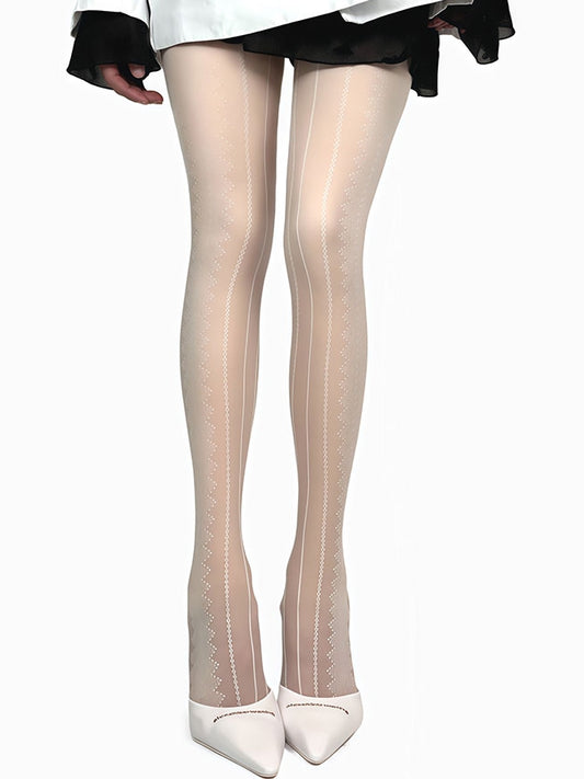 White/Black/Brown/Gray Striped Pattern Tights