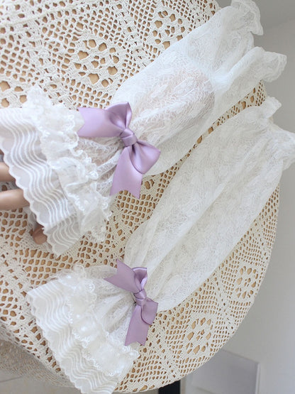 10 Color Options Detachable Bowknot Details Lace Trim Sleeves