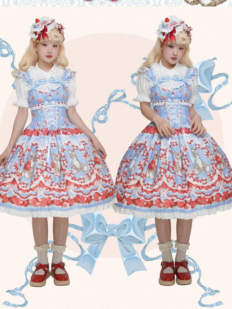 Bowknot Decoration Lace Trim Pink/Yellow/Blue Strawberry Hat