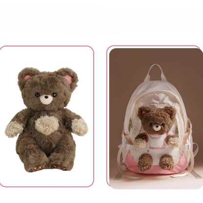 White&Pink Cut-out Design Backpack With 3 Options Detachable Plushie