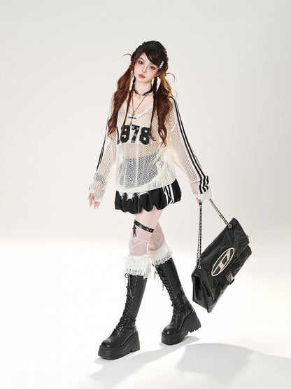 White/Black Elastic Waist Mini Bubble Skirt