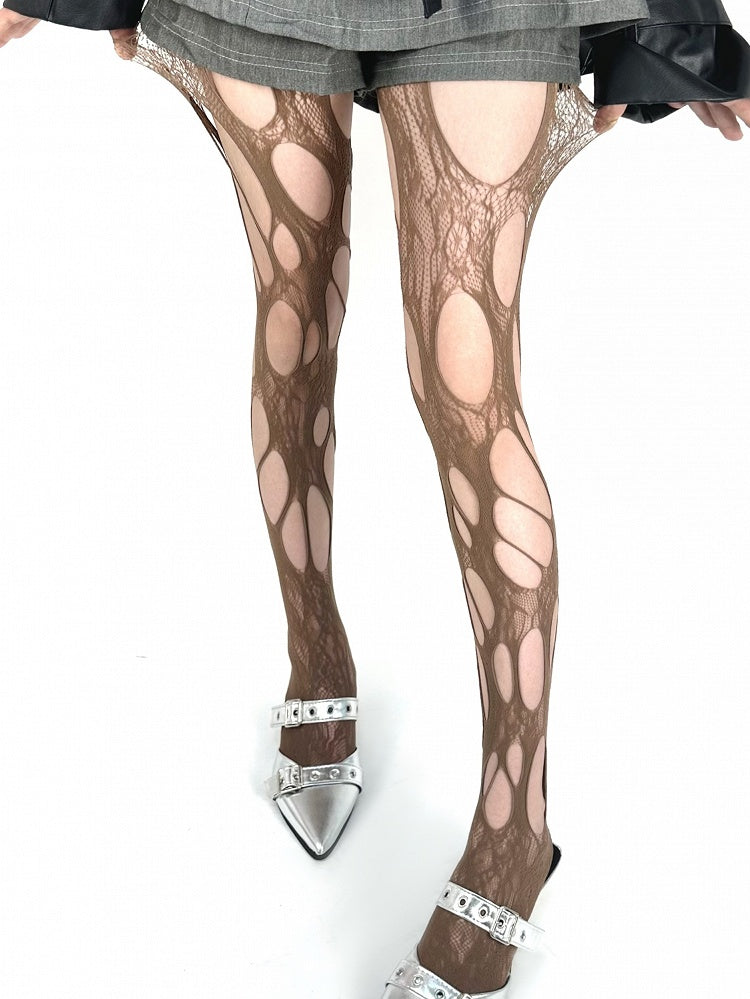 4 Color Options Punk Asymmetrical Cut-out Design Fishnet Tights