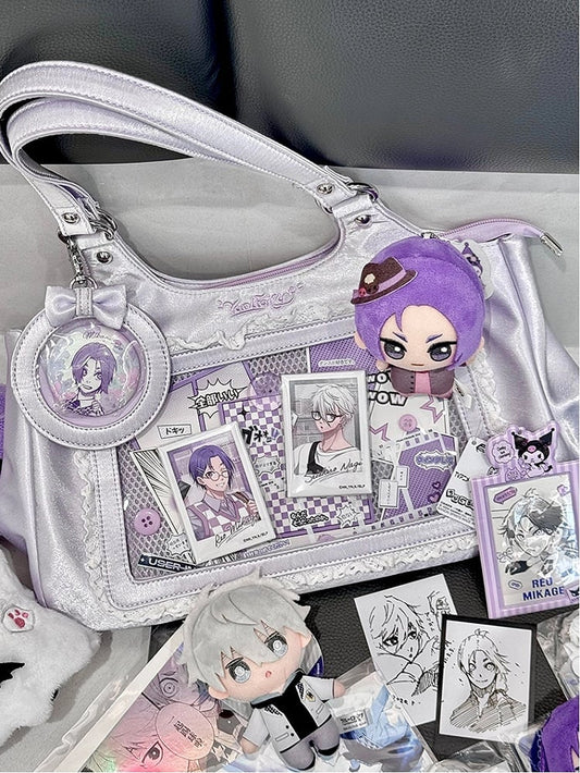 Kawaii Purple Satin Lace Trim Daily Ita bag with Card Holder Charm